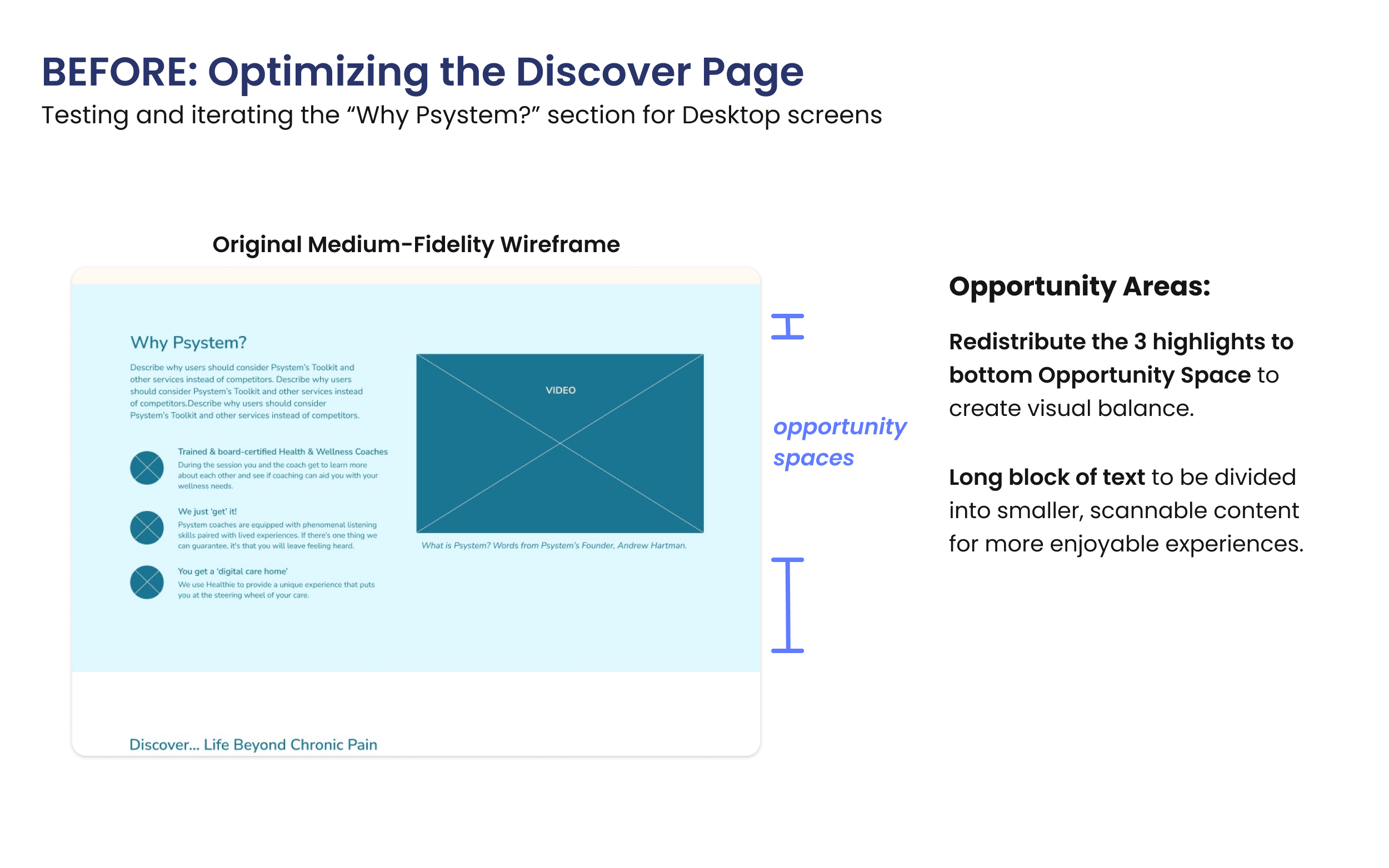 Two screenshots placed side-by-side to compare the changes in the webpage layout on Psystem's Discover page