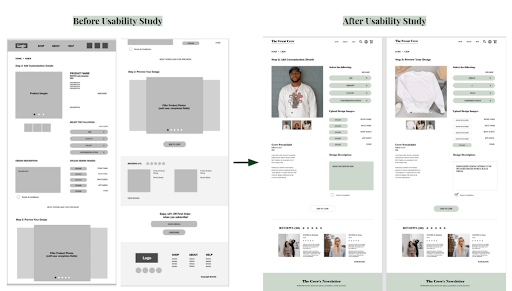 Customization Ordering Page from Before and After Usability Study