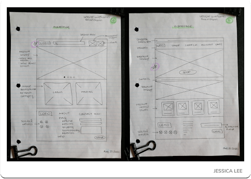 Pen & Paper Wireframe for Variations C and D for Homepage